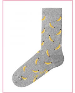 Calcetines de mujer divertidos, gris con estampado de bananas
