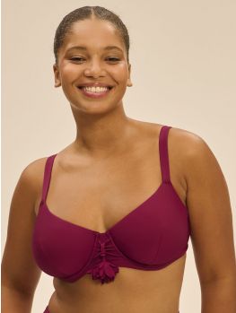 frente top bikini capacidad, con aros y sin relleno. Color granate grosella