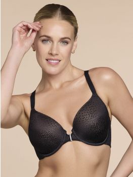 sujetador cierre frontal con relleno y aros. Color negro