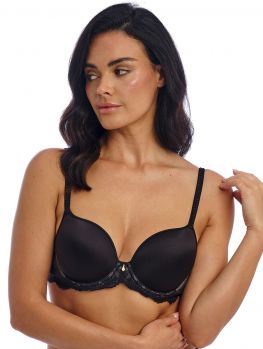 sujetador escotado con copas de fina espuma. Color negro