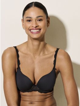 Sujetador preformado Marie Jo Cyrile negro con copas lisas y encaje lateral, vista frontal foto catalogo