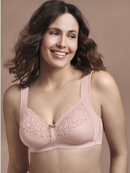 sujetador reductor sin aros color rosa palo Anita Havanna. Vista frontal sobre modelo