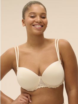 Vista frontal del Sujetador con relleno Spacer Simone Perele Delice 12X343 Beige Topacio, modelo talla 95D