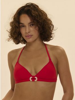 Modelo con bikini triángulo sin aros Simone Pérèle Magnetic Rojo, vista frontal.