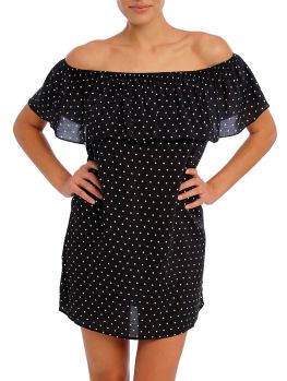 vestido playa mujer, negro con estampado de diamantes blancos