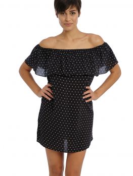 vestido playa mujer, negro con estampado de diamantes blancos