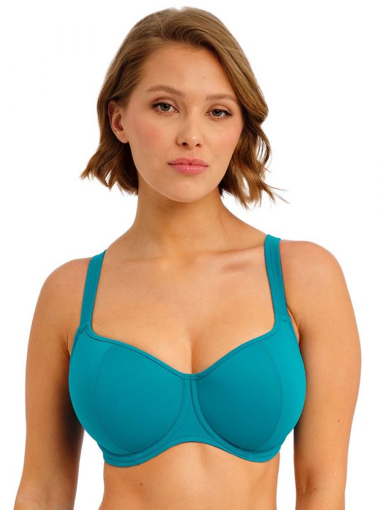 Bikini corazón con foam Freya Swim Jewel Cove Plain Moonstone, vista de frente sobre modelo.