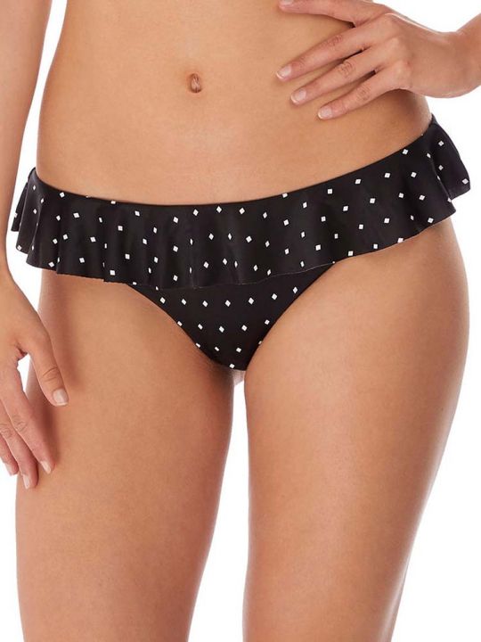 Braguita de bikini con volante, color negro con rombos blancos