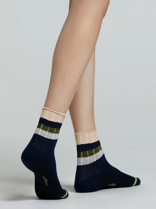 Calcetines de algodón con rayas, color azul marino