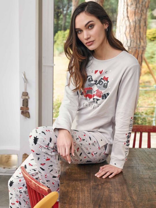 Pijama algodón de mapaches