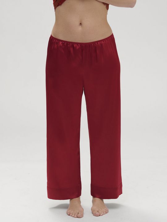 pantalon largo de seda roja
