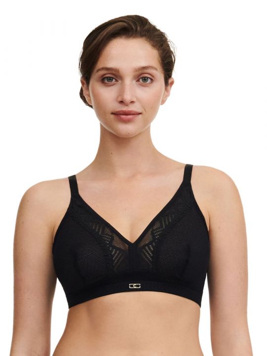 Sujetador Sin Aros Sin Relleno Origins en color negro, Vista frontal del producto sobre modelo