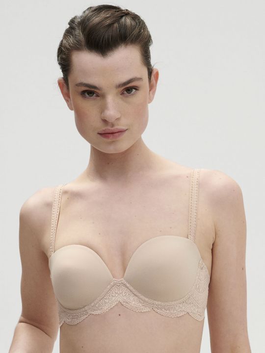 sujetador bandeau con los tirantes rectos, color piel rosa