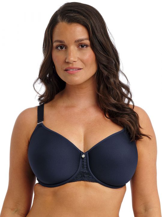 sujetador navy Fantasie Reflect con fino relleno spacer, vista frontal sobre modelo