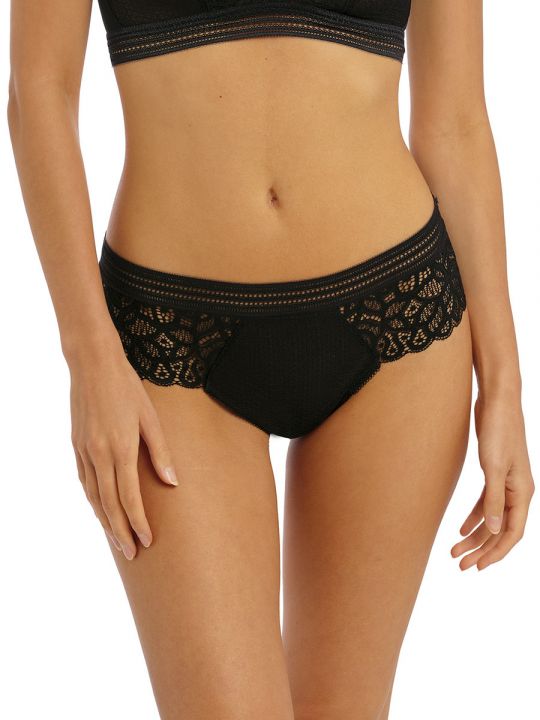 frente tanga brasileña de encaje, color negro