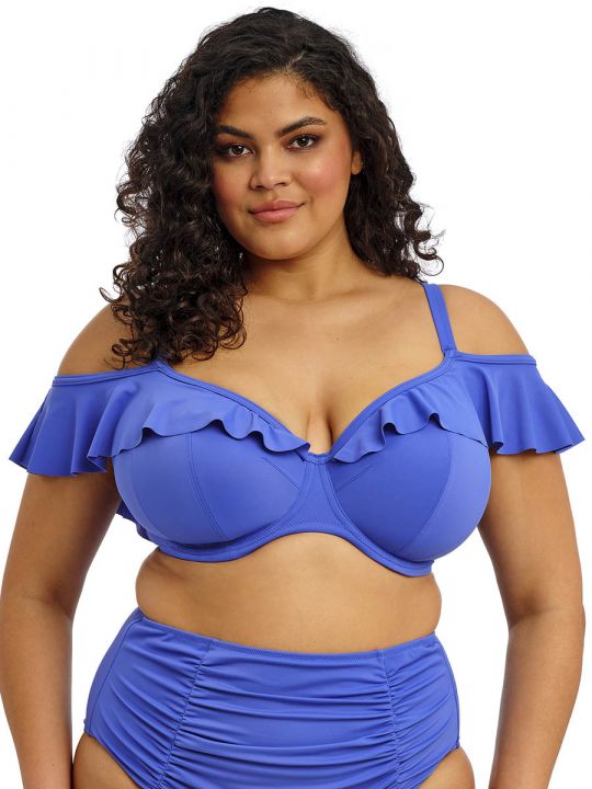 Parte de arriba Bikini Elomi Swim Plain Sailing Plunge con volantes Azure