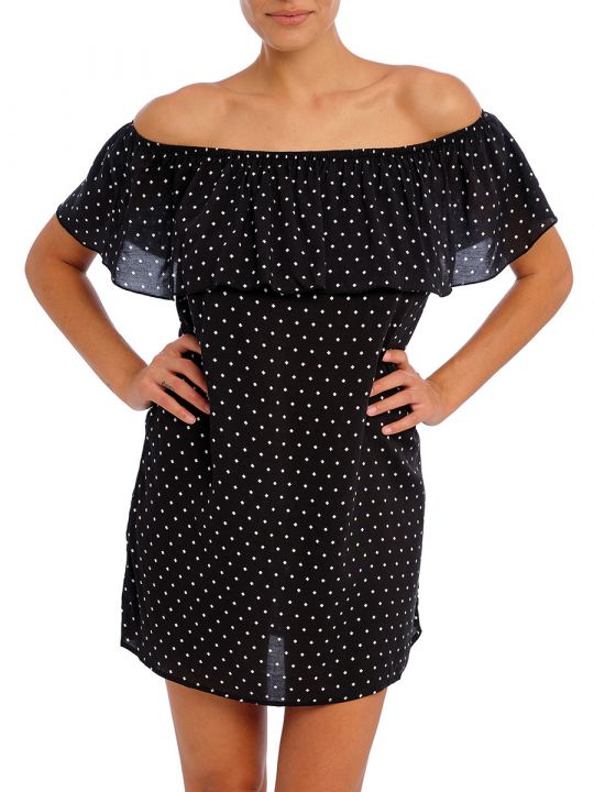 vestido playa mujer, negro con estampado de diamantes blancos
