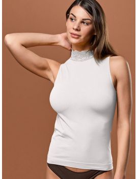 Camiseta mujer Focenza cuello alto lace sin mangas 18616 Blanco