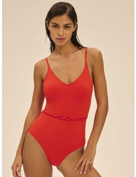 bañador de mujer sin aros y con relleno, color naranja granada