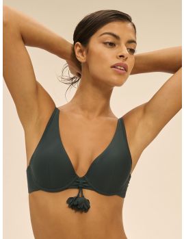 top bikini push up con aros y relleno, color verde tropical