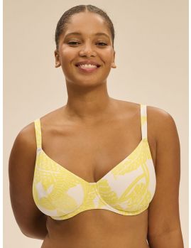 top bikini capacidad, estampado amarillo y blanco
