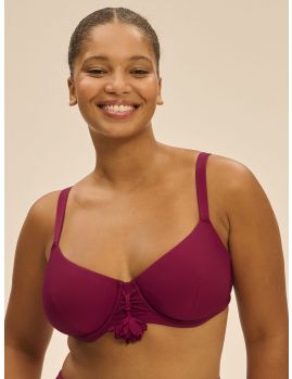 frente top bikini capacidad, con aros y sin relleno. Color granate grosella