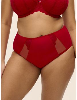 Vista frontal de la braga alta Elomi Brianna roja sobre modelo
