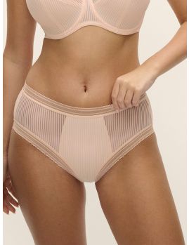 Braga bikini Fantasie Fusion FL3095 rosa blush, de talle medio, con tejido jacquard de rayas, sobre modelo