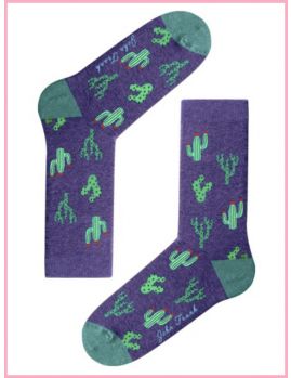 calcetines estampados, azul violeta con cactus