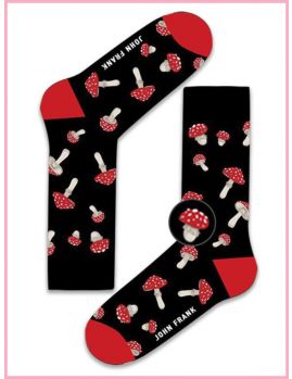 calcetines algodón mujer negros con estampado de setas rojas