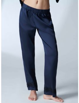 pantalón largo de raso azul