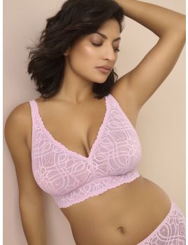 sujetador sin aros de encaje, estilo bralette. Color rosa
