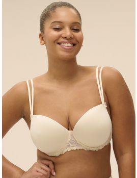Vista frontal del Sujetador con relleno Spacer Simone Perele Delice 12X343 Beige Topacio, modelo talla 95D
