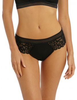 frente tanga brasileña de encaje, color negro