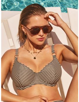 Top de bikini plunge Freya Swim Arizona Wave Boardwalk con rayas y detalle dorado
