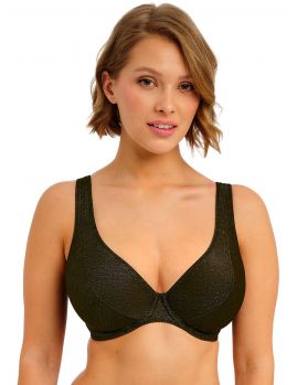 Top de bikini High Apex Freya Swim Arizona Wave Nebula en modelo, vista frontal, negro con ligero brillo y escote profundo