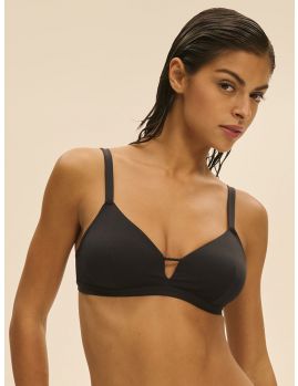 top bikini triangulo con aros, sin relleno. Color negro