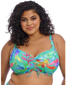 Top bikini ajustable, con aros y sin relleno. Estampado tropical