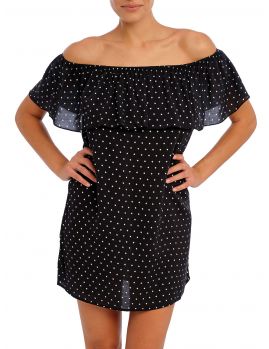 vestido playa mujer, negro con estampado de diamantes blancos