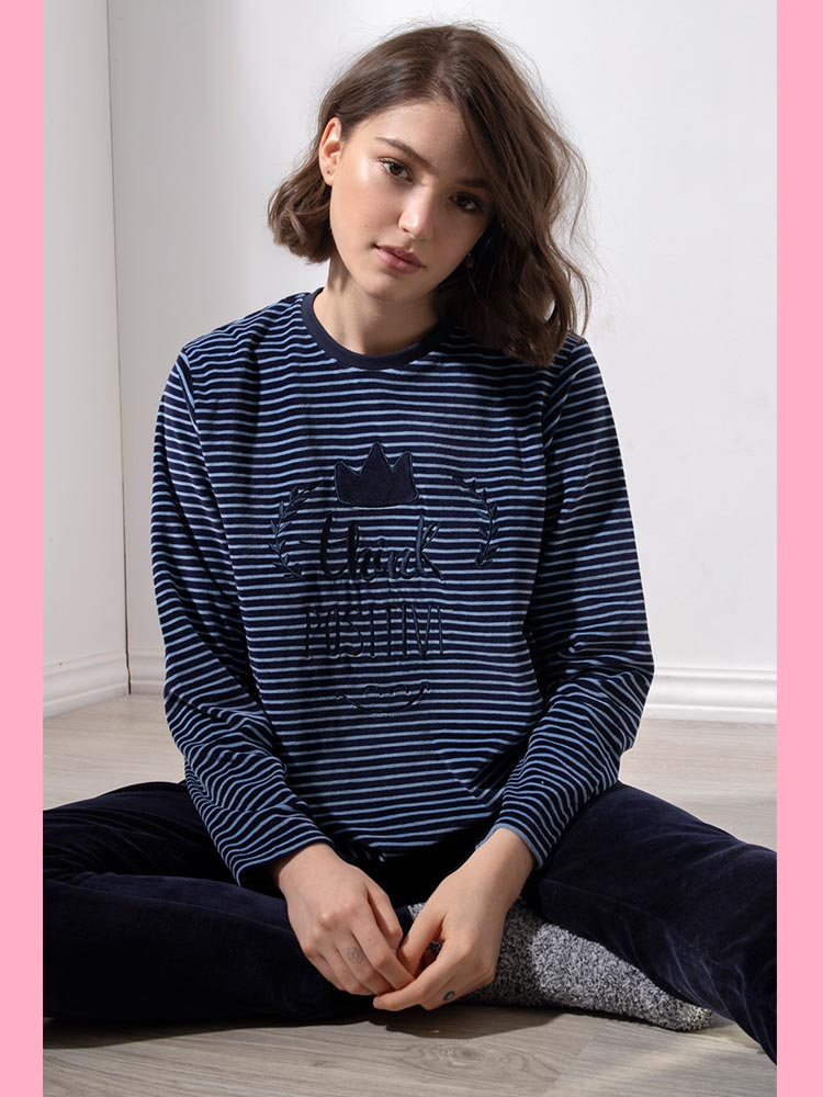 tallas S-XXL Balancora manga larga para invierno c/álido Pijama para mujer con forro polar interior