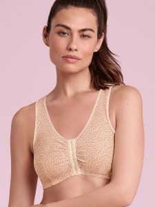 Sujetador protesico Anita Care Hazel en color rosa con estampado. Sujetador protésico Hazel, muy suave de cierre delantero